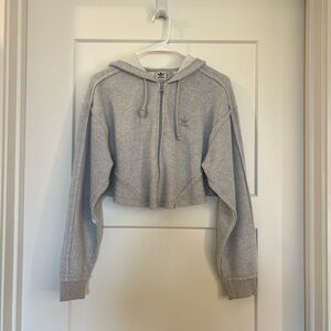 Adidas Fleece Light Gray Zip-Up Hoodie
